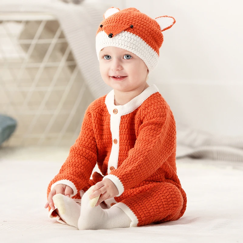 CieiK Baby Clothes Boy Girl Spring Romper+Hat 2 pcslot 2018 Knitted Jumpsuit Newborn Costume Warm Overall Infant Winter Outwear (9)