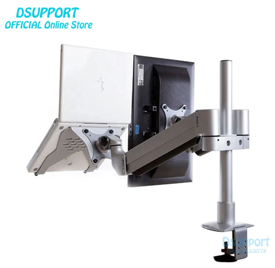

M201 Desktop 15-30 inch Monitor Holder + 10-15.6inch Laptop Support Dual Arm Aluminum Full Motion with 40cm Stand Pole
