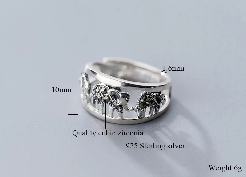 Ретро слон семья круглое кольцо для женщин подарок на день рождения кубический цирконий Штабелируемый палец юбилей ювелирные изделия 925 пробы серебро