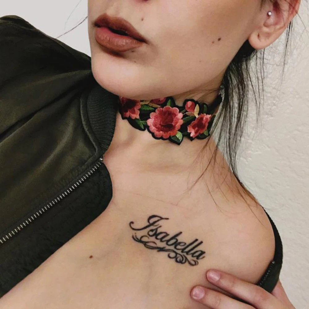 Mujeres Tatuaje Gargantilla Collar Boho Bordado Estampado Rosa Flor