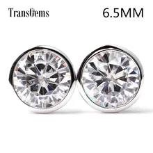 TransGems 14 K 585 Белое золото 2CTW 6,5mm F Цвет ясно Муассанит Bazel установочный штифт серьги закручивающаяся задняя часть для Для женщин украшения подарок