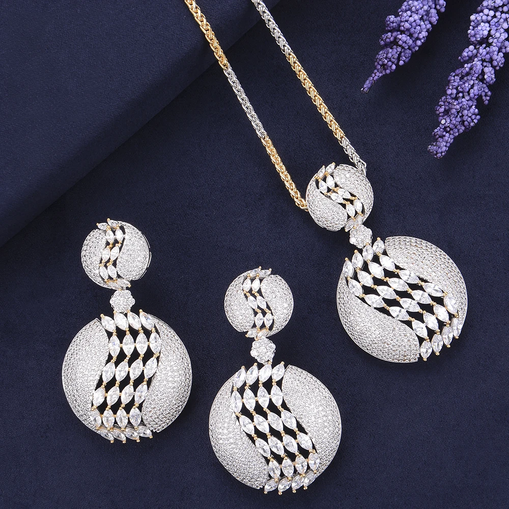 

missvikki Noble Round Necklace Earring Jewelry Set Trendy Romantic Accessories for Women Engagement Birthday Gift Wholesale