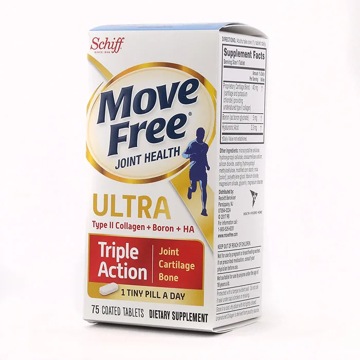 Move Free, ультра Тип II, коллаген, гиалуроновая кислота, бора, Трип, 75 шт