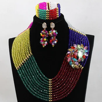

Colorful African Costume Beads Jewelry Set Dubai Nigerian Wedding Indian Bridal Statement Necklace Set HX544