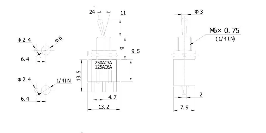 50 шт. MTS-102 3Pin 2 файла SPDT вкл-ВКЛ Мини тумблер 6A 125VAC мини-переключатели