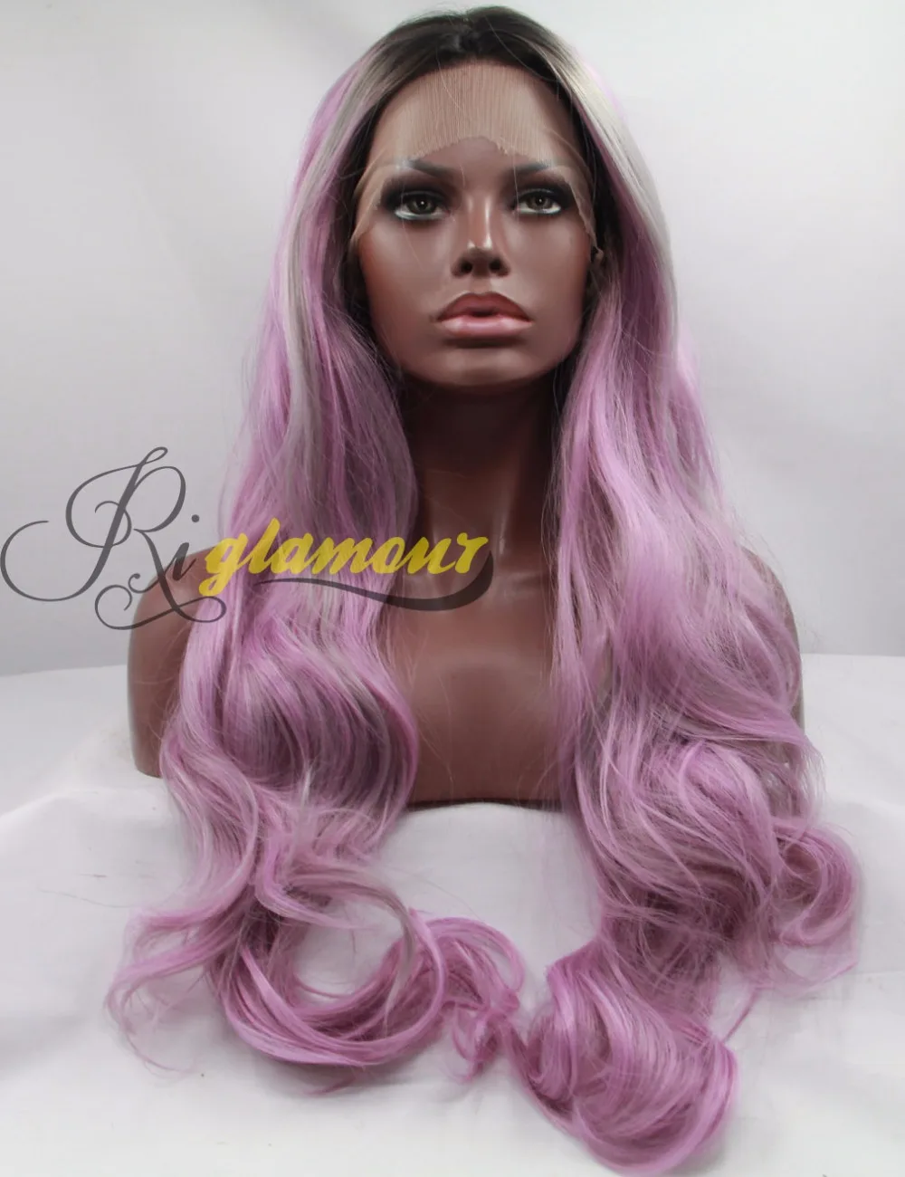 Chic Cheap Costume Wigs With Highlights Wavy Hair Pinkish Purple