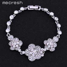 Mecresh Топ кристалл серебряный цвет изысканный цветок Свадебные украшения женские свадебные браслеты SL102