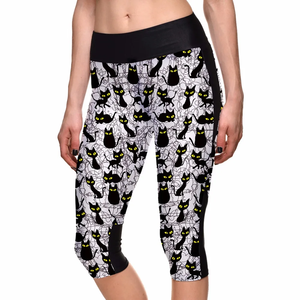 Plus Sie Cats Printing Capris Leggings Lady's Casual Stretched Pants