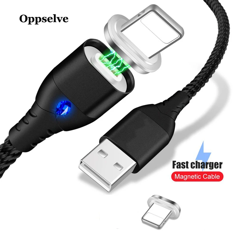 

Oppselve 1M 2M LED Magnetic USB Cable For iPhone 8 7 6S Plus 3A Fast Charging Data Cable For iPhone XS Max XR X USB Charger Cord