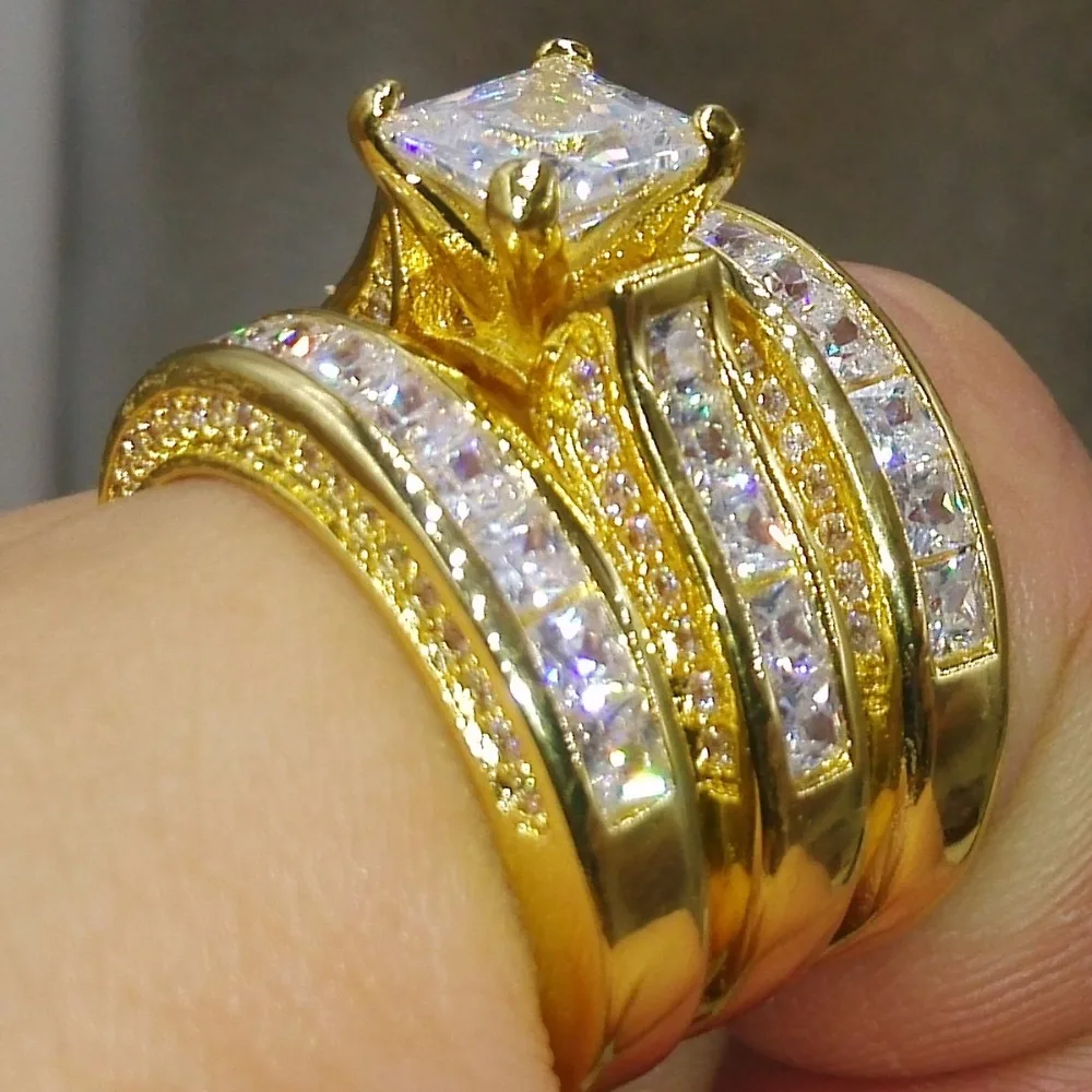 Размер 5-11 сверкающие классические ювелирные изделия 14KT желтое золото заполнены Принцесса Cut 5A кубический цирконий CZ вечерние женские обручальные кольца подарок