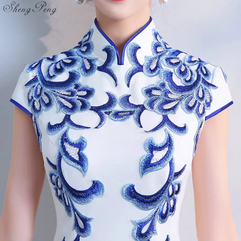 Китайское традиционное свадебное платье Qipao элегантное белое платье Чонсам Платья Восточный Вечер Тонкий длинный Qi Pao традиционный V810