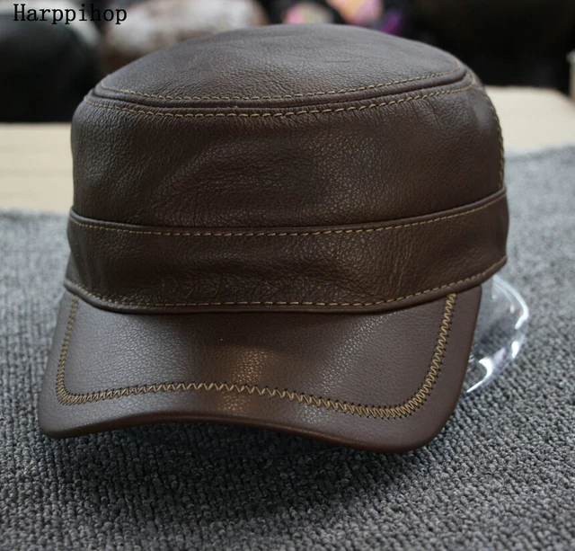 Casquette Militaire en Cuir pour Homme