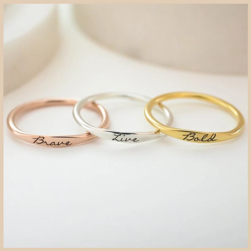 

Personalized 925 Silver Custom Name Ring Engraved Initial Date Coordinates Name Delicate Stackable Rings Women Men Jewelry New