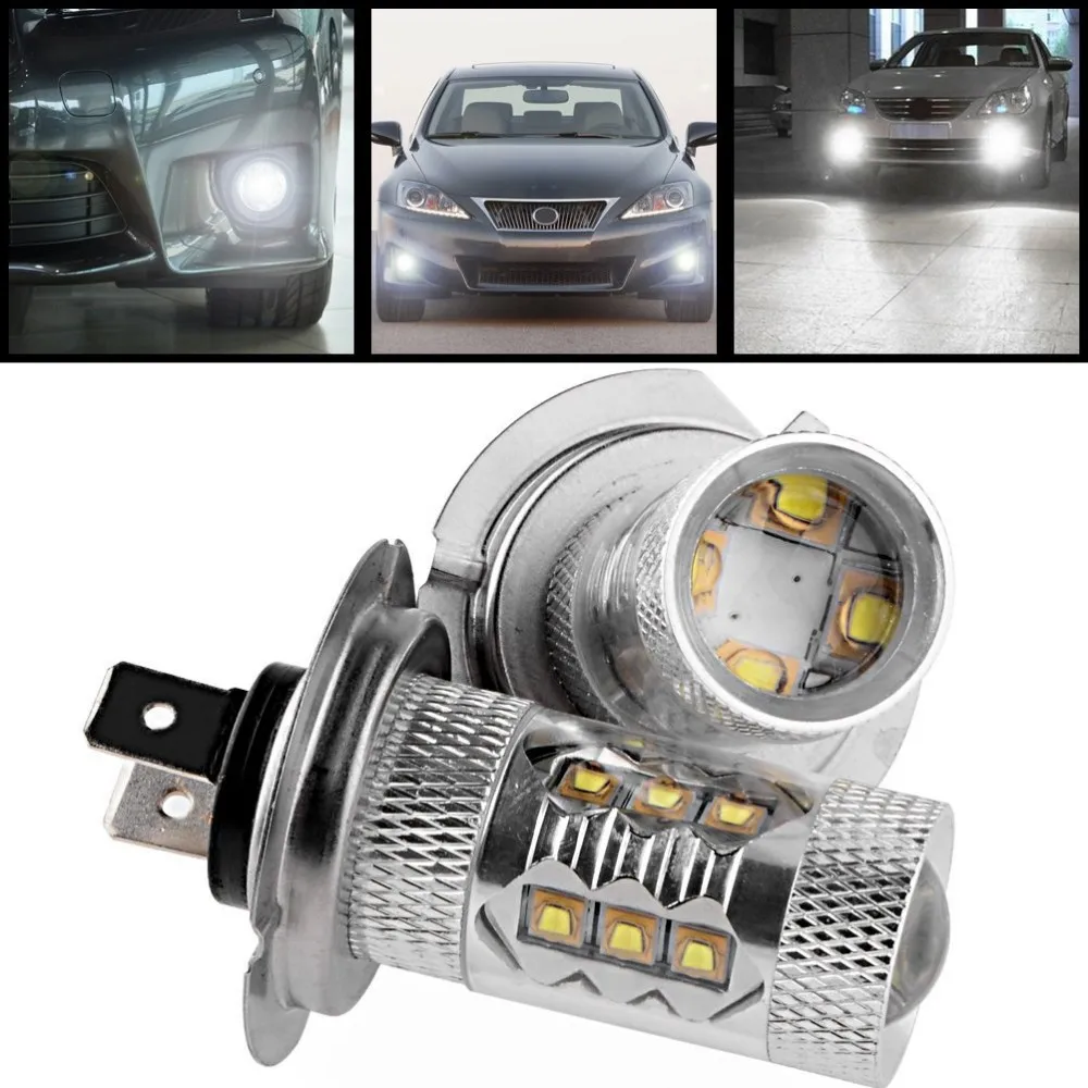 2pcs Blanc Led Feux Anti Brouillard Phares Feux Stop Feux Arriere Inverser La Lampe Auto Ampoules Adapter Pour H7 80w H7 80w Feux Arrierelamp Auto Aliexpress