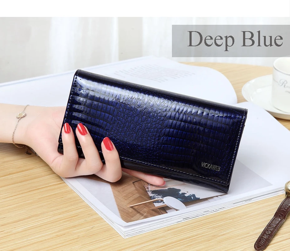 VICKAWEB Wallet Female Genuine Leather Purse Women Vintage Alligator Women Wallets Long Hasp Womens Wallets and Purses Retro-AE150-019