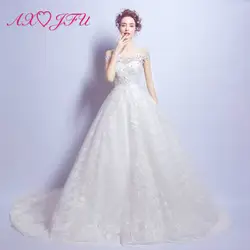 AXJFU Принцесса белое кружевное свадебное платье роскошный вырез лодочкой Цветок Бисероплетение Кристалл хвост свадебное платье 2757
