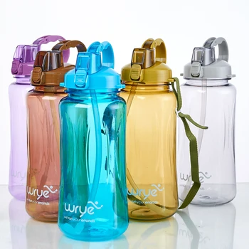 

Free shipping portable sport drink bottle 2000ml with straw handgrip large travel BPA free water+bottles eco friendly Sdiweiss