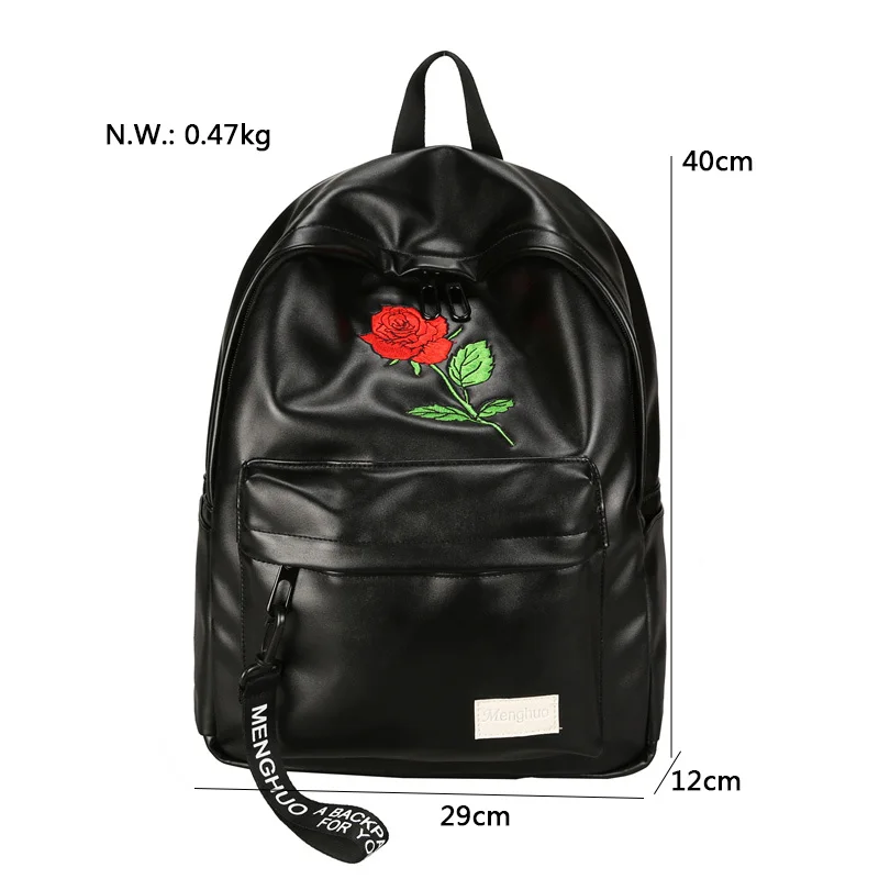 Menghuo Preppy Style School Backpack 2 Different Sizes Lovers Backpack Unisex PU Leather Backpack Travel Bags Teenagers Mochila (200)