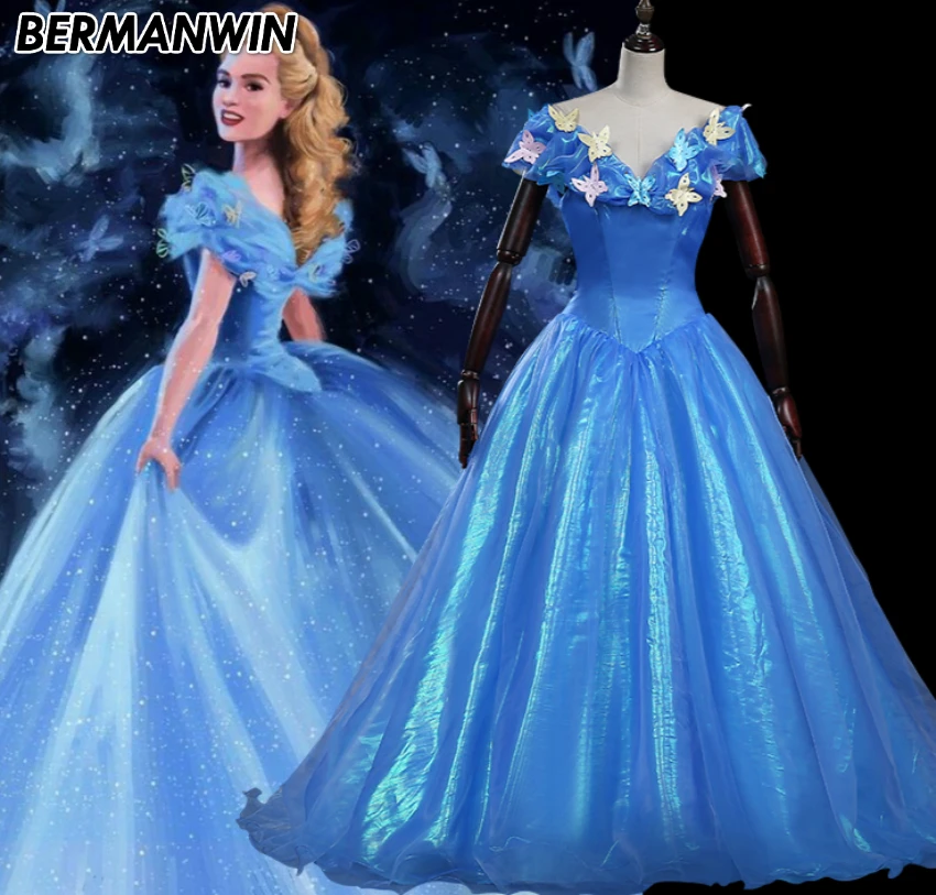 Us 98 0 Bermanwin High Quality Movie 2017 Princess Cinderella Dress Adult Cinderella Cosplay Costume Blue Dress Wedding Cosplay Costume Cinderella