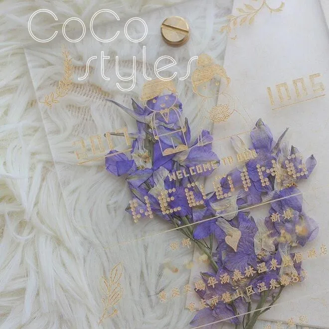  Cocostyles personalized blank aesthete hot stamping acrylic invitations card with purple preservedf - 32870738577