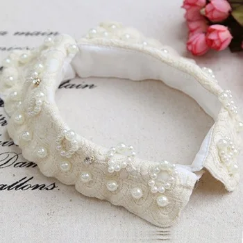 womens detachable shirt collars accessories fake pear lace woman diamond embroidery lapel false collar detachable white cotton