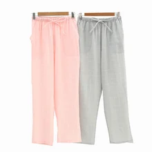 Новые пара пижамные штаны Весна, лето и осень тонкие мужские и женские хлопковые двойные марлевые домашние штаны