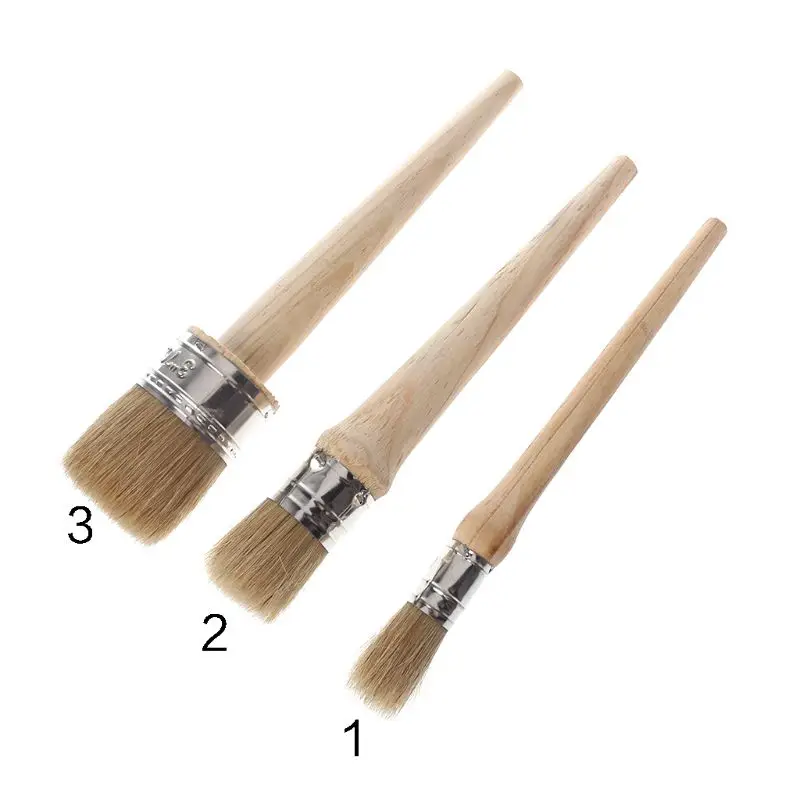

20/25/30mm Professional Round Long Chalk Natural Bristles Paint Wax Brush Wooden Handle Painting Waxing Furniture Stencils
