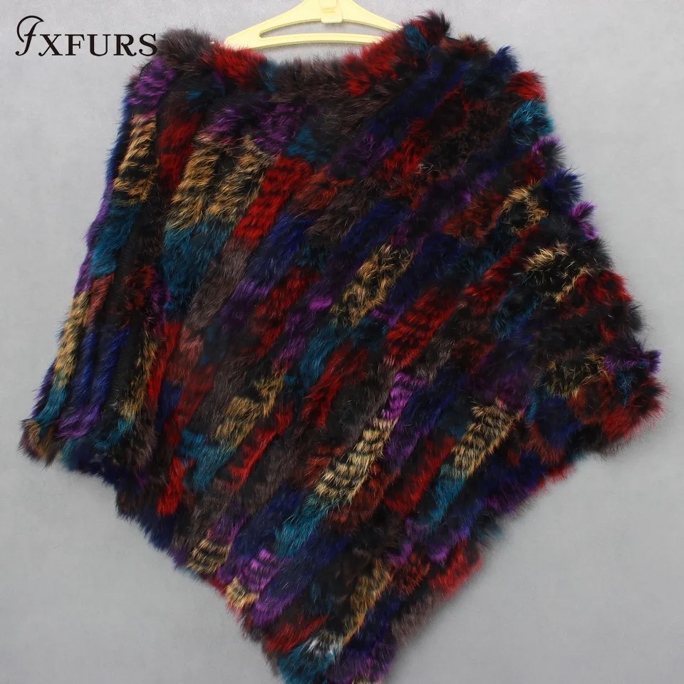 FXFURS настоящий вязаный кроличий мех шаль пончо палантин Болеро накидка халат палантин натуральный мех обертывание цветной свитер с кроличьим мехом