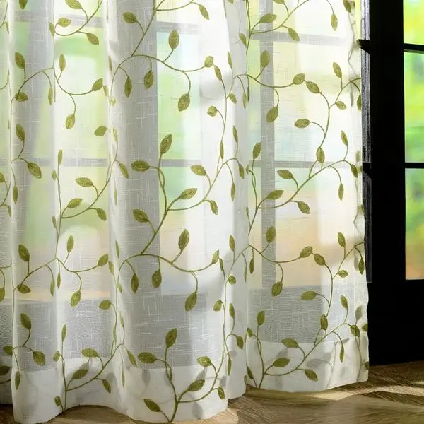 

Embroidery Leaves Sheer Tulle Curtain For Living Room Window Screening Eyelets Sheer Voile Curtains Home Decor