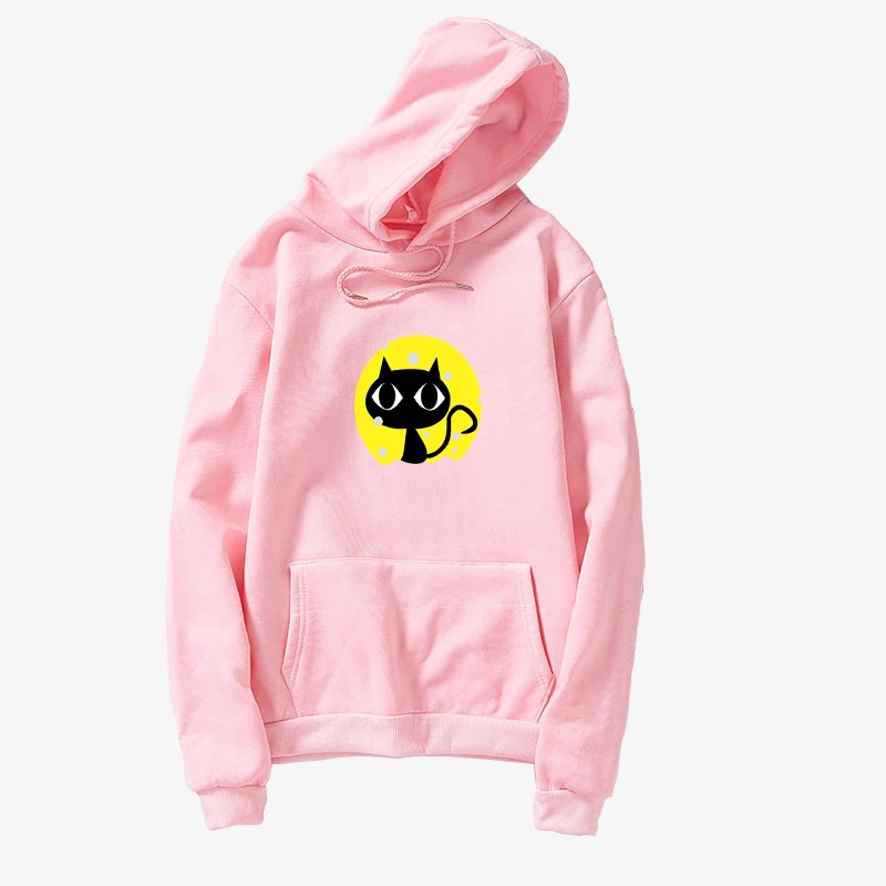 Hoodie Women Harajuku Cartoon Black Cat Print Sweatshirt Loose Casual Korean Fleece Hooded Long Sleeve Sudadera Mujer Streetwear (3)