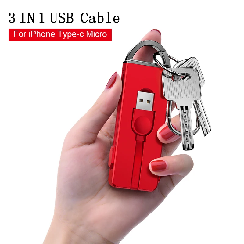 

Oatsbasf USB Cable For iPhone XS Max X 8 7 6 fast Charger 3 in 1 keychain Cable For Xiaomi Pocophone F1 USB Mobile Phone Cable