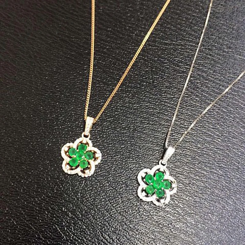 

2017 Qi Xuan_Fashion Jewelry_Colombian Green Stone Flower Necklaces_S925 Solid Silver Pendant Necklaces_Factory Directly Sales