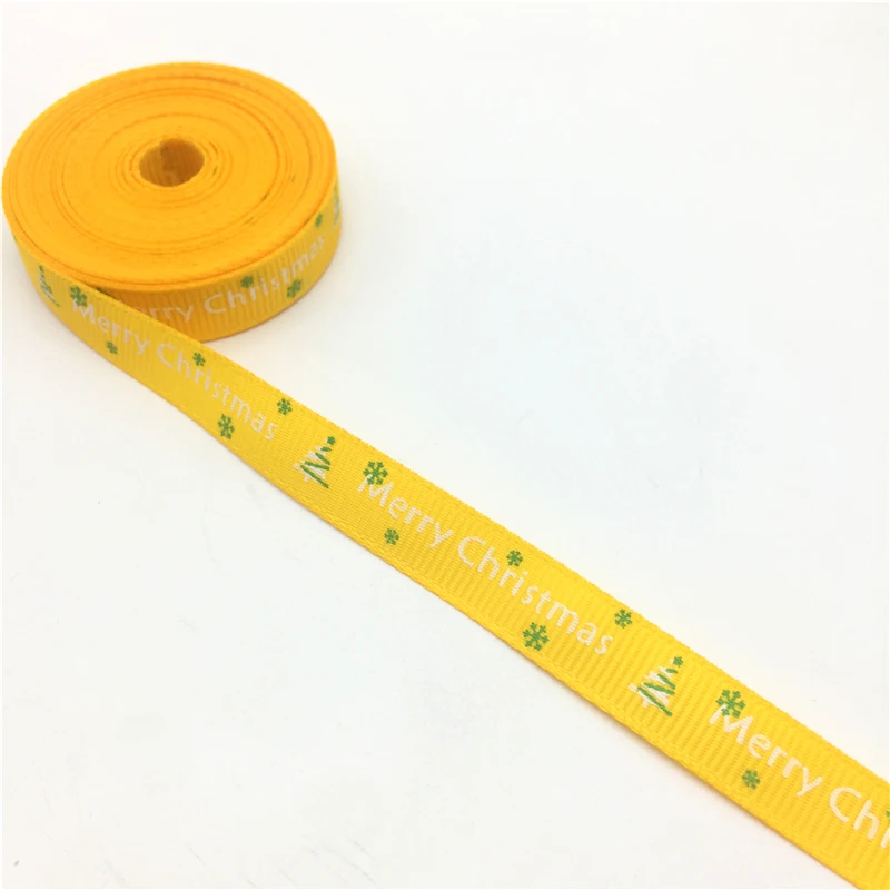 5 ярдов 3/"(10 мм) печатных" Merry Christmas "Grosgrain ленты для упаковки подарков Рождество Свадебные украшения#251-260 - Цвет: Yellow