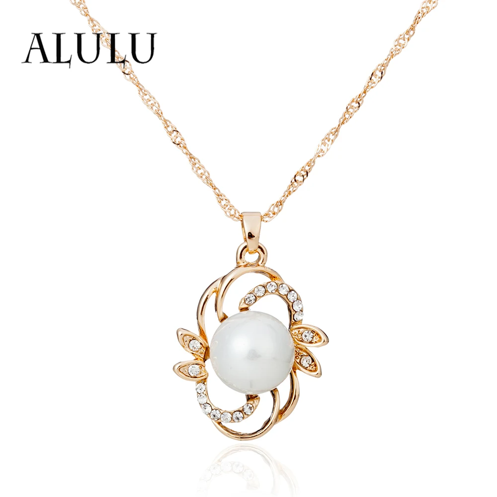 

ALULU Fashion Women Pearl Pendant Necklace Gold Necklaces & Pendants Rhinestone Long Necklace Jewelry For Women