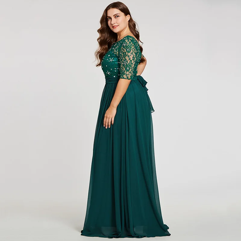 Tanpell fashion plus вечерние платья охотник совок линии длиной до пола платье шифон с половиной рукавов кружева бисером длинное вечернее платье