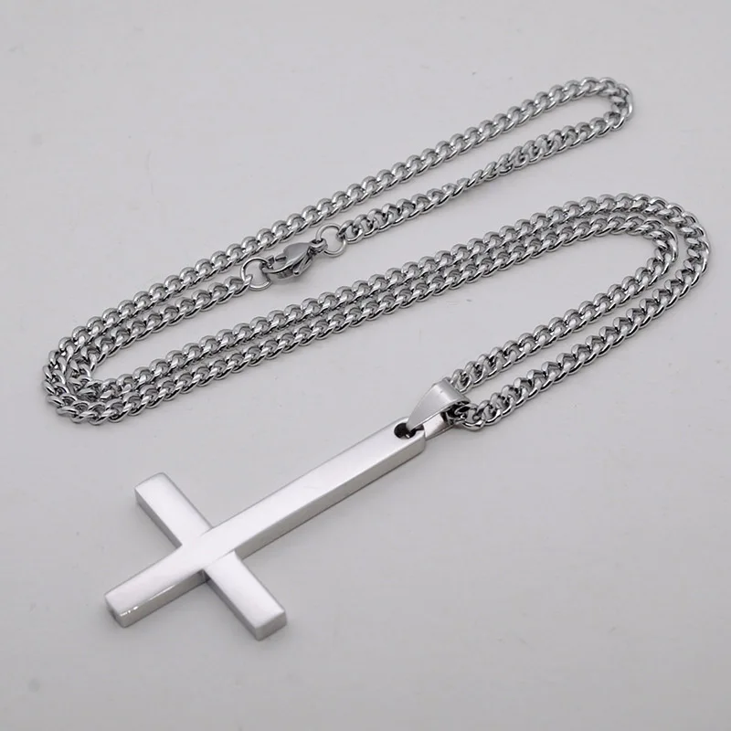 

St Peter's Inverted Cross Pendant Necklace for Men Women Stainless Steel Choker Crux de Sanctus Petrus Jewelry with cuban chain