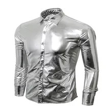 Takerlama модная трендовая одежда для ночного клуба, Мужская облегающая блестящая рубашка с металлическим блеском, мужские популярные вечерние рубашки, рубашки с длинным рукавом