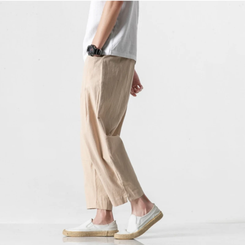 2019 Mens Casual Linen Harem Pants Men HipHop Drop Pants Men Joggers Male Pantalones Hombre Ankle-Length Pants Loose Streetwear