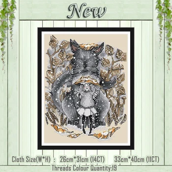 

Winter call fox animal girl decor painting counted print on the canvas DMC 11CT 14CT kit Cross Stitch embroidery needlework Sets