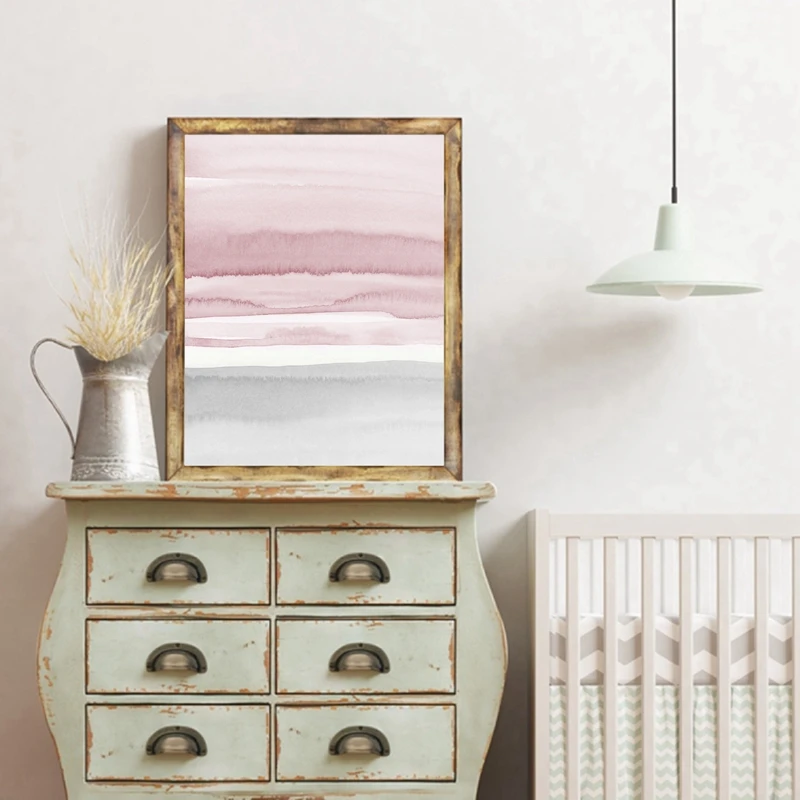 

Abstract Art Canvas Print Wall Picture Home Decor , Watercolor Blush Pink and Grey Canvas Painting Home Room Wall Art Decor