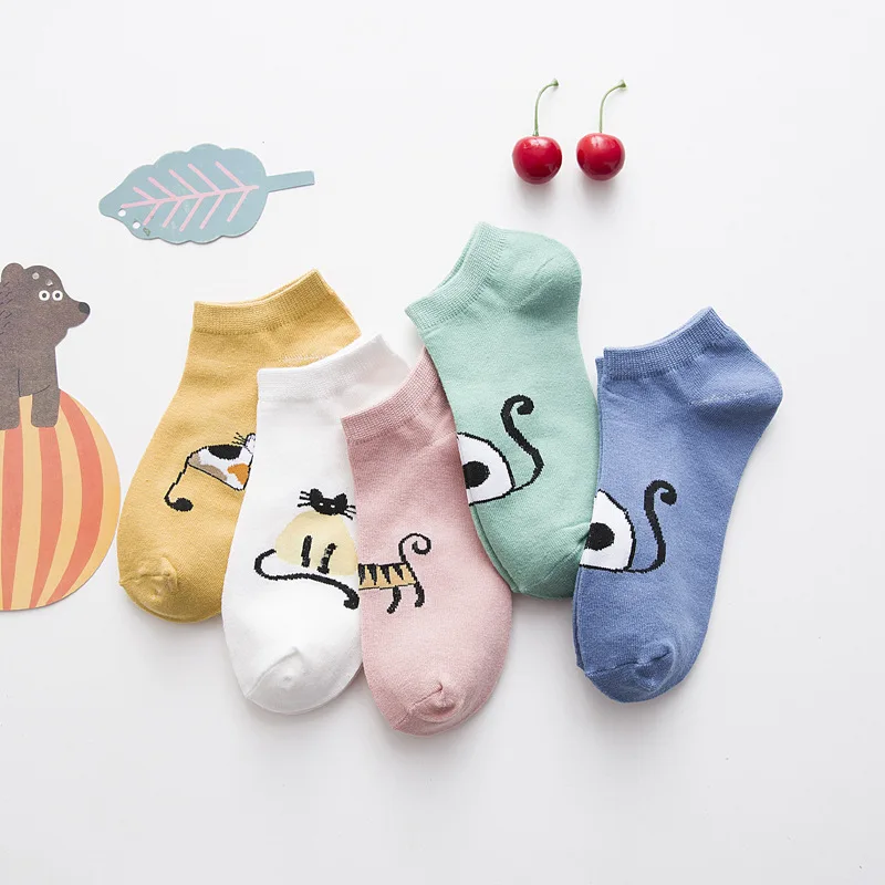 cartoon striped love student socks spring and summer thin stretch comfortable breathable ladies cotton socks