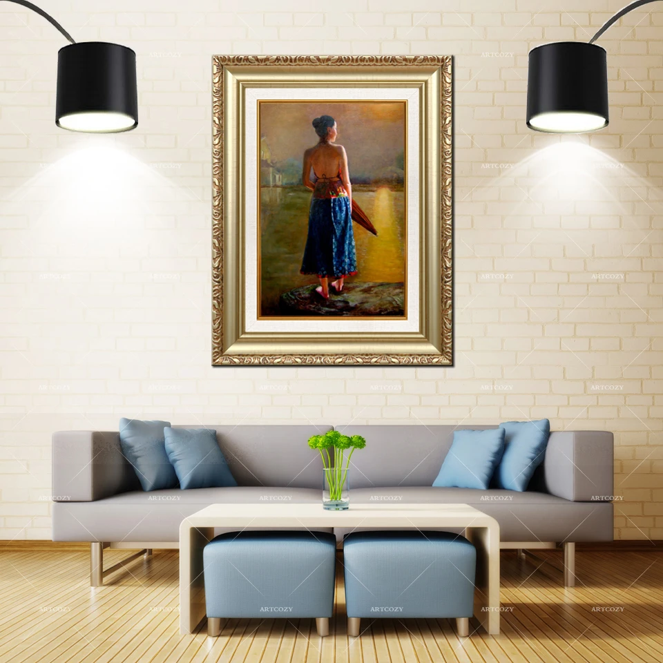 

Artcozy Golden Frame Abstract Women Girl Oil Waterproof Canvas Painting