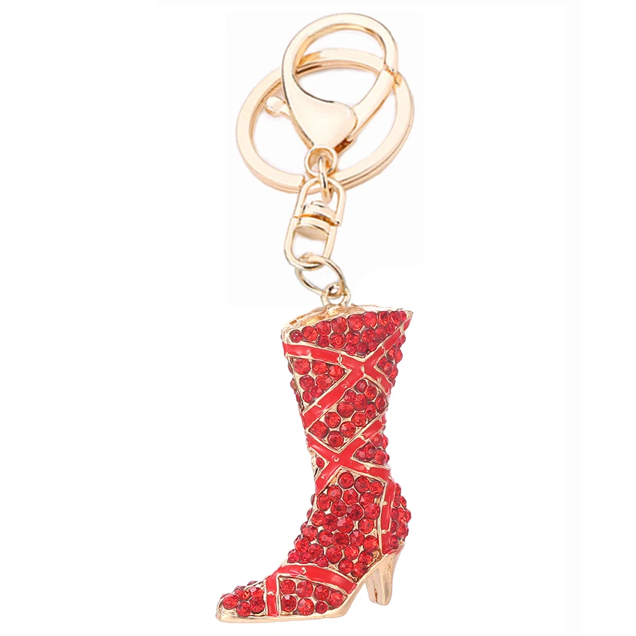 Charm Red Boots Keyring Crystal Shoe Keychain Bag Buckle Key Finder For