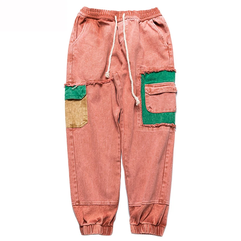 LEOCLOTHO Men Denim Pant Multi Pockets Trousers Harajuku Hip Hop Cargo Pant Jean Ripped Harem Pant Retro Streetwear Jeans