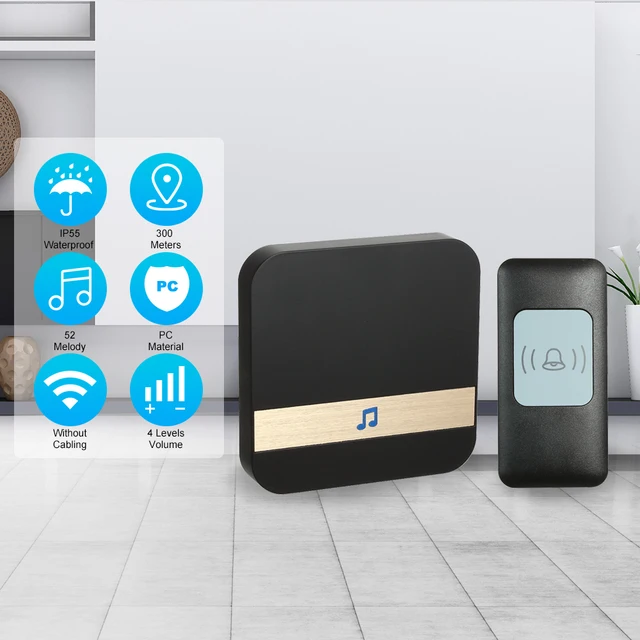 Wireless Smart Ding-dong Doorbell with 1*Indoor Unit 1*Outdoor Unit 52 Ring Tone Options  for Home/Office/Warehouse/Hotel