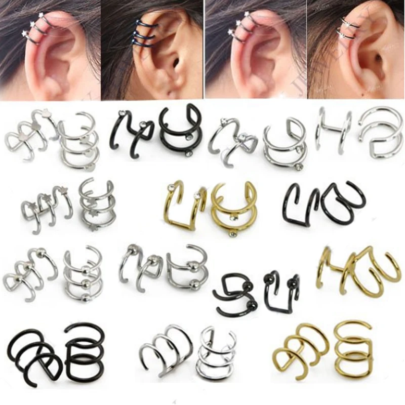 

Illusion Captive Bead Rings, Fake Cartilage Clip-On Ring ,Helix Earrings, Non Pierced Clip On Closure Ring Ear Cuff Body Jewelry