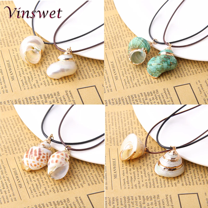 

Vinswet 2019 Conch SeaShell Color Cowrie Shell Conch Gold Hawaii Necklace Women Summer Beach Boho Jewelry Bohemia Cowrie Ocean