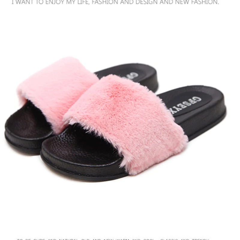

2019 Spring Home Slippers Women Indoor Outdoor Fur Slides Flip Flops Comfortable Platform Shoes Woman Fur slippers Plus Size 43