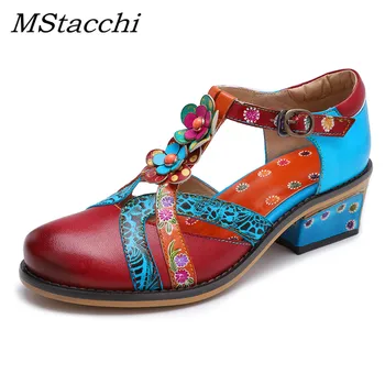 

MStacchi Hollow Genuine Leather Sandals Women Shoes Ethnic Bohemia High Heels Gladiator Sandals Summer Casual Shoes Woman New
