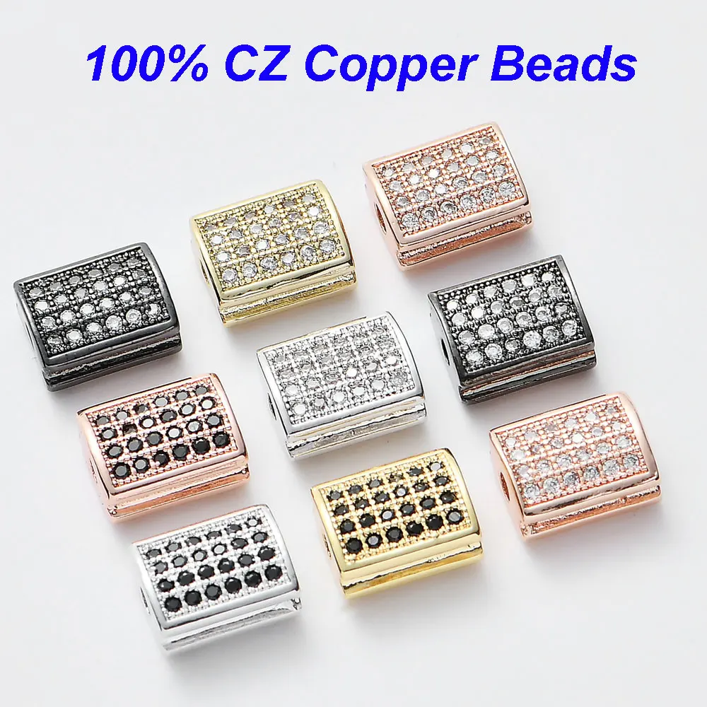 

2pcs/lot Rectangle Pave CZ Spacer Beads for Men's Bracelets Vnistar Oblong Copper Cubic Zirconia Beads DIY Jewelry Making Beads